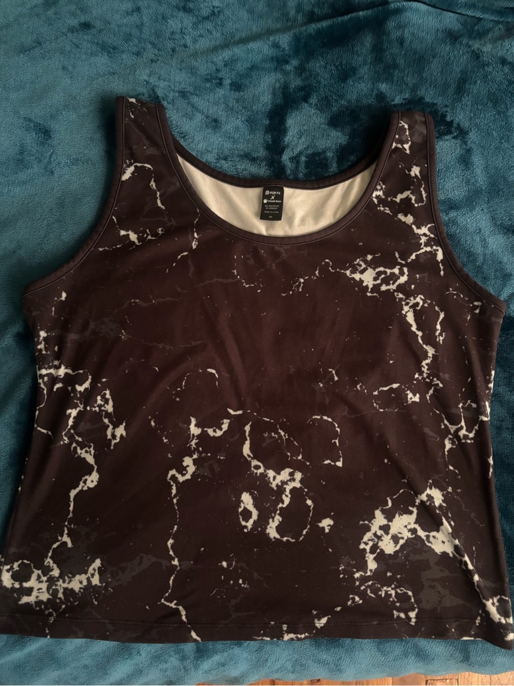 POP Fit Black Tank Top with White Marble Print